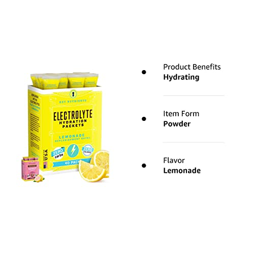 KEY NUTRIENTS Multivitamin Electrolytes Powder Packets - Refreshing Lemonade 40 Pack Hydration Packets - Travel Hydration Powder - No Sugar, No Calories, Gluten Free - Made in USA KEY NUTRIENTS