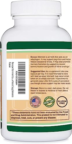 Bacopa Monnieri Capsules 20% Bacosides 450mg, 90 Count (Manufactured in USA Double Wood Supplements