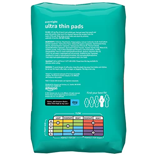 Amazon Basics Ultra Thin Pads with Flexi-Wings for Periods, Extra Long Length, Super Absorbency Amazon Basics