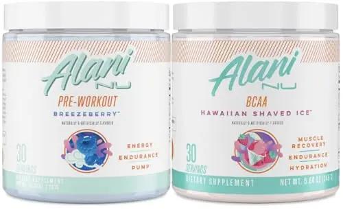 Alani Nu Breezeberry Pre Workout and BCAA Hawaiian Shaved Ice Post Workout Powder