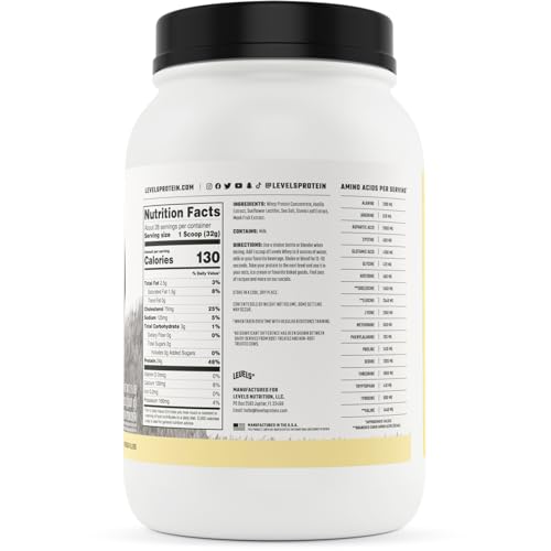 Levels Grass Fed 100% Whey Protein, No Hormones, Vanilla Bean, 2LB Levels Nutrition
