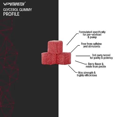 VitaPatch Glycerol Gummy - Non Stim Preworkout Premium Pump Supplement - Glycerol Monostearate - Intramuscular Hydration - Caffeine Stim Free - 120 Gummies