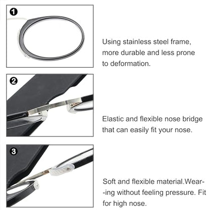 COVESATO Mini Armless Reading Glasses for Men Women Slim Thin Clip on Nose Readers COVESATO