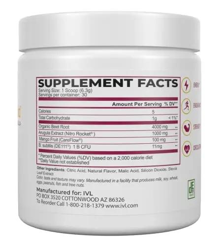 IVL - CircuMax Gold - Nitric Oxide Supplement Powder Boost - Organic Beets - Beetroot Powder Supplement - Careflow Mango Powder and Nitro Rocket - Workout Energy Level (6.70 oz - 30 Servings)