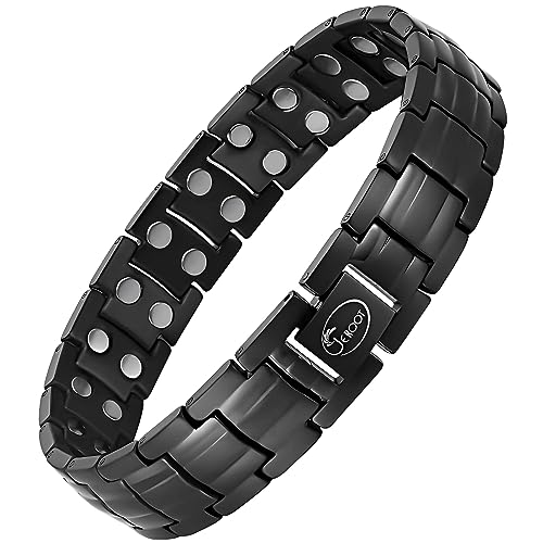 JEROOT Magnetic Bracelets for Men, Pure Titanium Double Row Strong Magnets