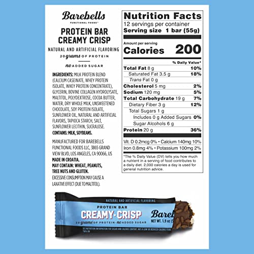 Barebells Protein Snacks Bars Creamy Crisp - 12 Count, 1.9oz Bars 55g of High Protein BAREBELLS