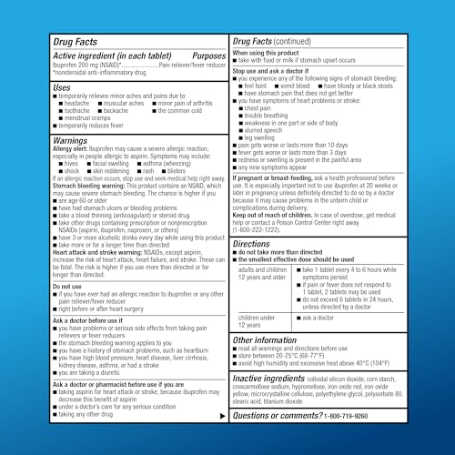 Amazon Basic Care Ibuprofen Tablets 200 mg, Pain Reliever/Fever Reducer, Body Aches Amazon Basic Care