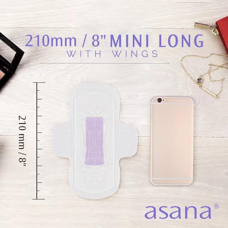 Asana Natural Teen Period Pads Combo Pack (Mini, Mini Long, Liner, and Women Reg - Chlorine Free Asana