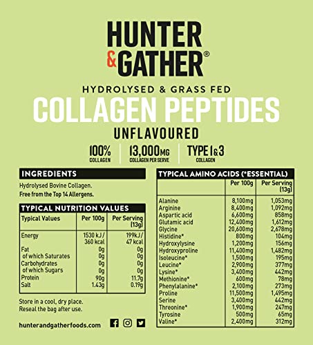 Hunter & Gather Bovine Collagen Powder 400g | Pure Unflavoured Premium Hydrolysed Bovine Collagen Peptides Powde Hunter & Gather