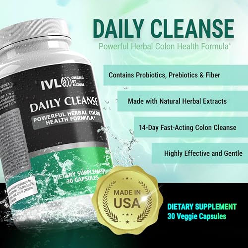 IVL - Daily Cleanse Herbal Colon Health Formula - Detoxification, Probiotic, Digestive Support IVL