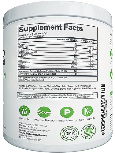 Keto Collagen Protein Powder with MCT Oil – Keto and Paleo Friendly Grass Fed and Pasture Preferred Elements
