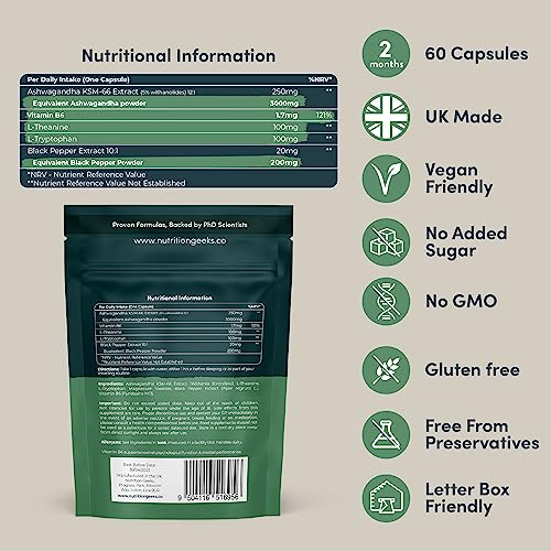 Ashwagandha KSM 66 Complex - 3000mg Enhanced with Amino Acids & Vitamin B6 Nutrition Geeks