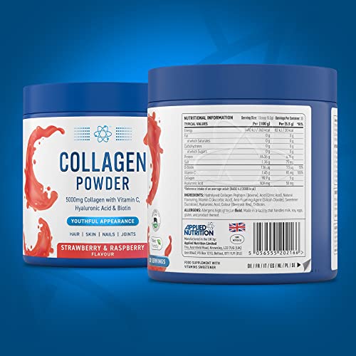 Applied Nutrition Collagen Powder - Strawberry & Raspberry Flavour - 5000mg Hydrolysed Bovine Flavoured Collagen Applied Nutrition