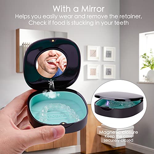 2 Pack Retainer Case with Vent Holes, Mirrors,Compatible with Invisalign,Night Guards Doboli