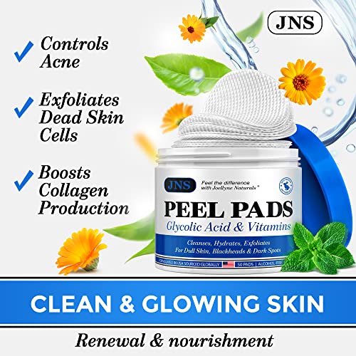 JOELLYNE NATURALS Glycolic Acid Peel Pads - 50 Count, Natural AHA Exfoliating Pads for Acne JOELLYNE NATURALS