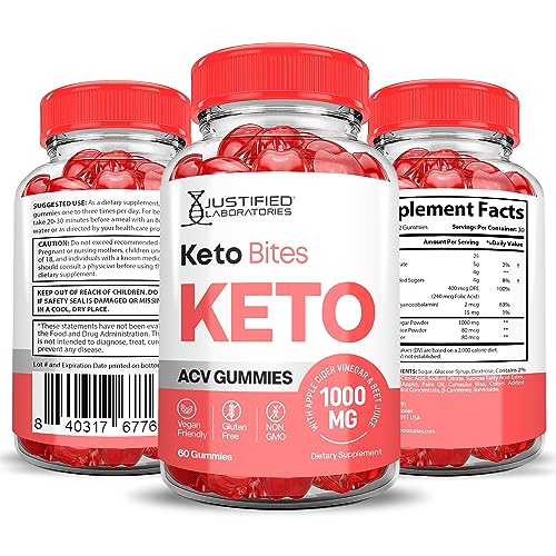 Justified Laboratories Keto Bites Keto ACV Gummies 1000MG Vegan Non GMO with Pomegranate