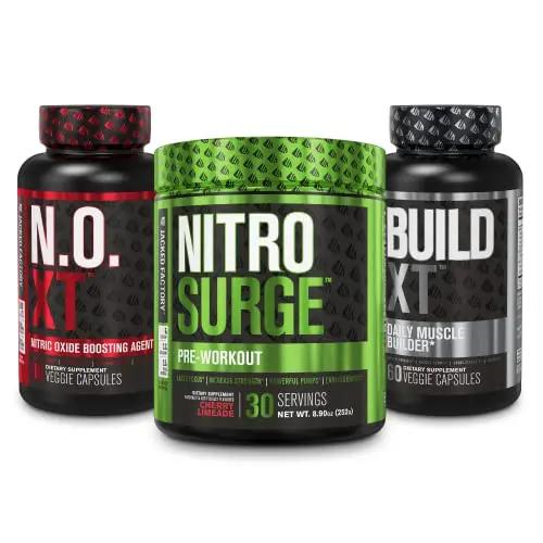Jacked Factory Nitrosurge Pre Workout, N.O. XT Nitric Oxide Supplement & Build-XT Daily