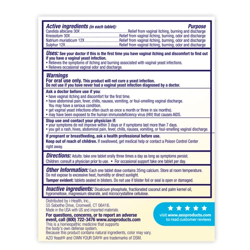 AZO Yeast Plus Dual Relief Tablets, Yeast Infection and Vaginal Symptom Relief, Relieves Itching & Burning AZO