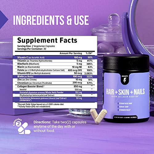 InnoSupps Hair + Skin + Nails | Vegan Collagen Booster | Biotin, Verbasnol, B12, Horsetail InnoSupps
