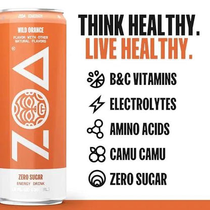 ZOA Energy Drink & ZOA+ Pre-Workout Bundle, Orange Grapefruit and Wild Orange, 12 Fl Oz (Pack Of 24)