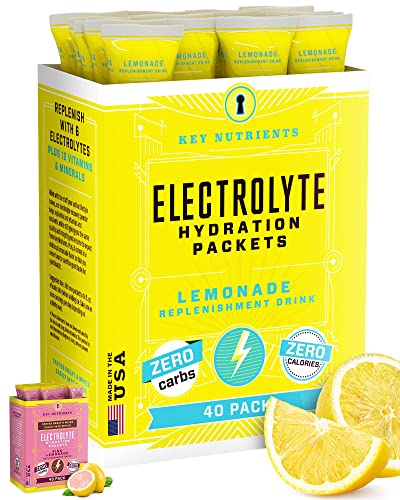 KEY NUTRIENTS Multivitamin Electrolytes Powder Packets - Refreshing Lemonade 40 Pack Hydration Packets - Travel Hydration Powder - No Sugar, No Calories, Gluten Free - Made in USA KEY NUTRIENTS