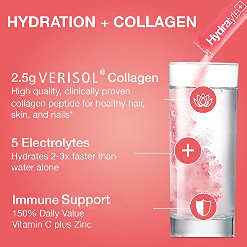 Hydralyte Plus Collagen Effervescent Electrolytes Powder Sachets - 20 Strawberry Lemonade Flavored Sticks Hydralyte