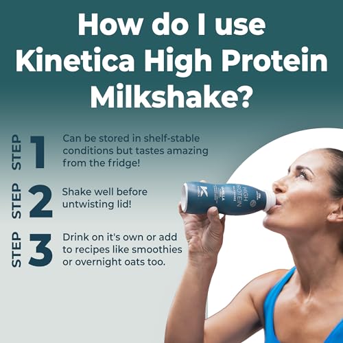 Kinetica Ready-to-Drink Protein Shake, 12 X 330mls, 165 cals, 25g Protein per Bottle, Low Fat (Strawberry) Kinetica