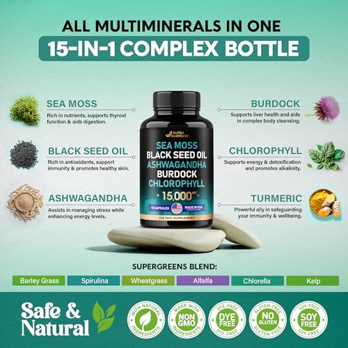 Irish Sea Moss | Black Seed Oil | Ashwagandha | Burdock | Chlorophyll | Supergreens NUTRAHARMONY