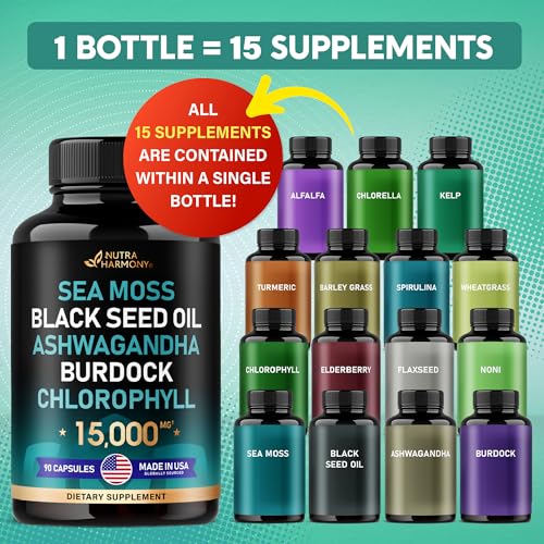Irish Sea Moss | Black Seed Oil | Ashwagandha | Burdock | Chlorophyll | Supergreens NUTRAHARMONY