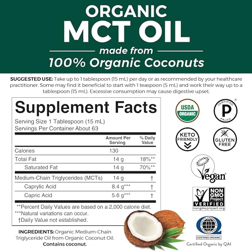 Viva Naturals Organic MCT Oil for Keto Coffee (32 fl oz) - Best MCT Oil Supplement Viva Naturals