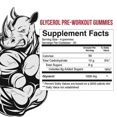 VitaPatch Glycerol Gummy - Non Stim Preworkout Premium Pump Supplement - Glycerol Monostearate - Intramuscular Hydration - Caffeine Stim Free - 120 Gummies