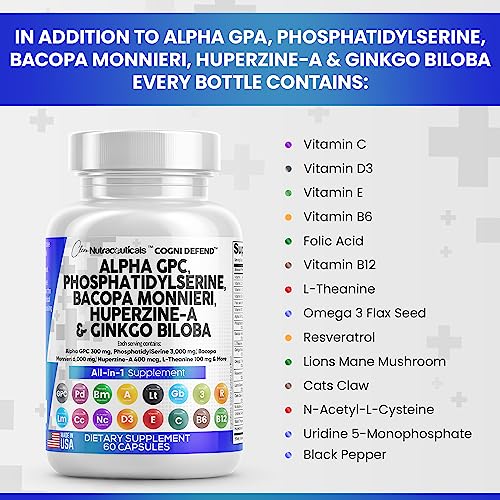 Alpha GPC Choline 300mg Phosphatidylserine 3000mg Bacopa Monnieri