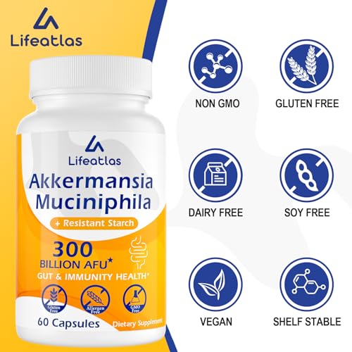 300 Billion AFU Akkermansia Muciniphila - Live Akkermansia Probiotics for Women & Men Lifeatlas