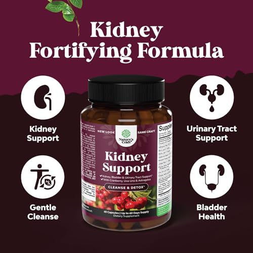 Kidney Support Cranberry Pills for Women and Men - High Strength Kidney Cleanse Detox Natures Craft