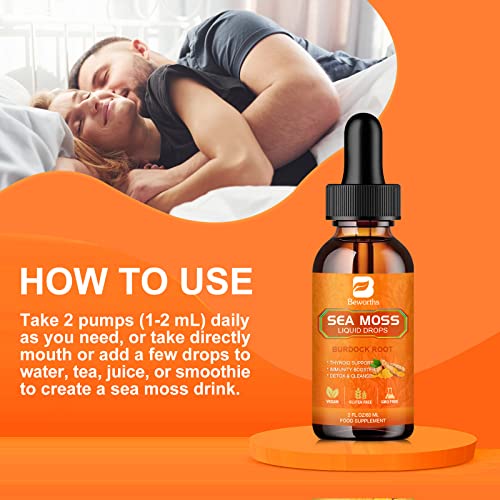 B BEWORTHS Sea Moss Liquid Drops - Organic Irish Sea Moss Raw Gel with Burdock Root B BEWORTHS