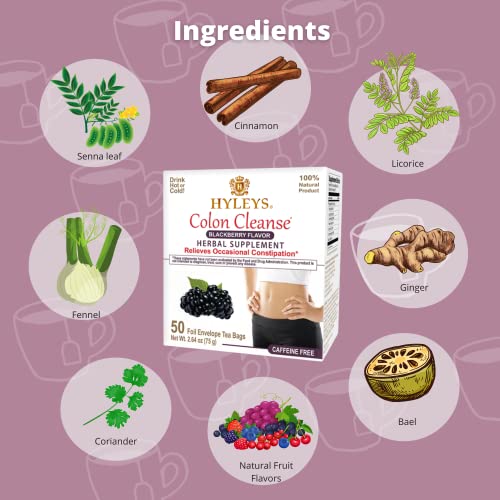 Hyleys Colon Cleanse Tea Blackberry Flavor - 50 Tea Bags (1 Pack) HYLEYS