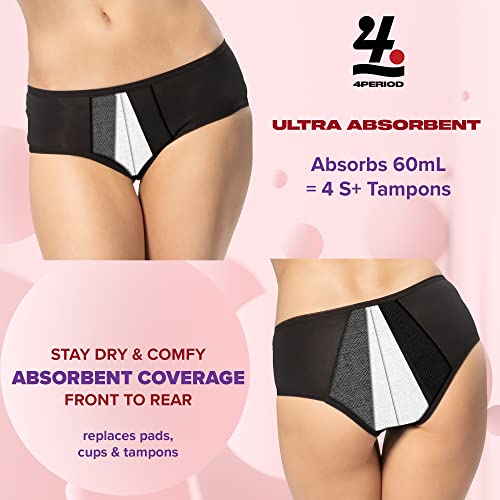 4period High Absorbency for Heavy Flow Period Panties; Leakproof, for Teens and Women (3 Black, X-Large) 4period