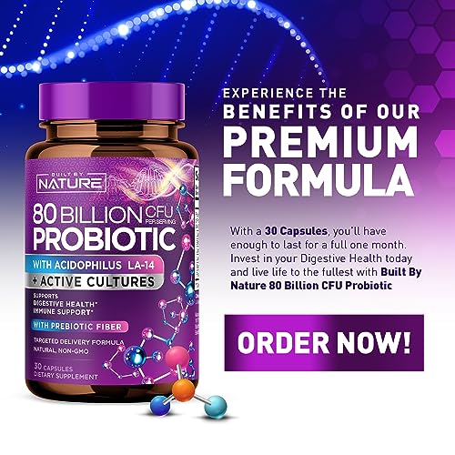 80 Billion CFU Probiotic - Daily Digestive Gut Health Supplement for Men & Women Built by Nature