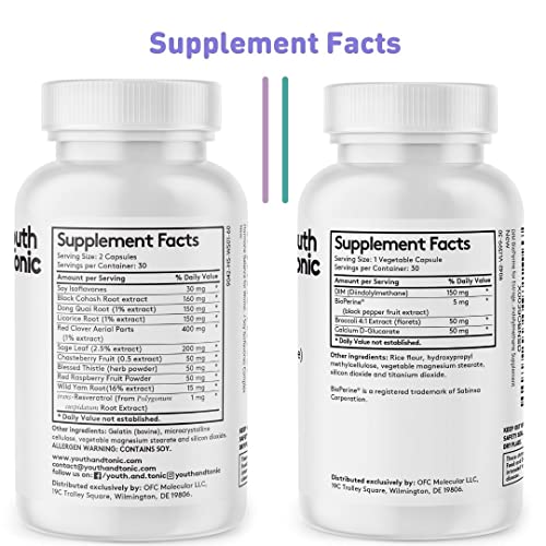 Youth & Tonic Menopause & PMS Support for Women Through Balanced Estrogen Metabolism – 90 Pills