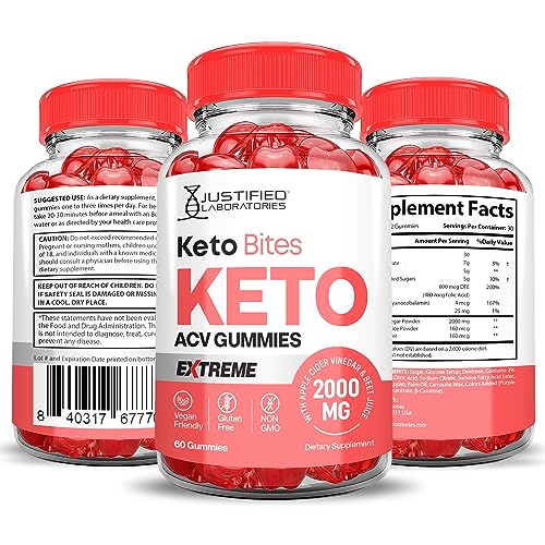 Keto Bites Keto ACV Gummies Extreme Formula 2000MG Vegan Non GMO with Pomegranate Justified Laboratories