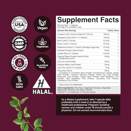 Kidney Support Cranberry Supplement for Women and Men - High Strength Kidney Natures Craft