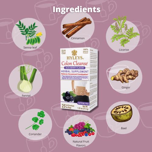 Hyleys Colon Cleanse Tea Acai Berry Flavor - 25 Tea Bags (12 Pack - 300 Tea Bags Total) HYLEYS