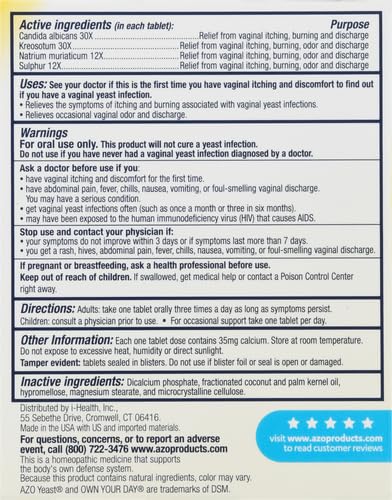 AZO Yeast Plus Dual Relief Tablets, Yeast Infection and Vaginal Symptom Relief, Relieves Itching & Burning AZO