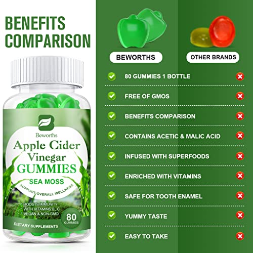 B BEWORTHS Apple Cider Vinegar & Sea Moss Gummies, Organic ACV Gummies B BEWORTHS