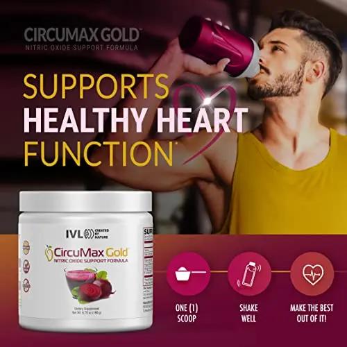 IVL - CircuMax Gold - Nitric Oxide Supplement Powder Boost - Organic Beets - Beetroot Powder Supplement - Careflow Mango Powder and Nitro Rocket - Workout Energy Level (6.70 oz - 30 Servings)