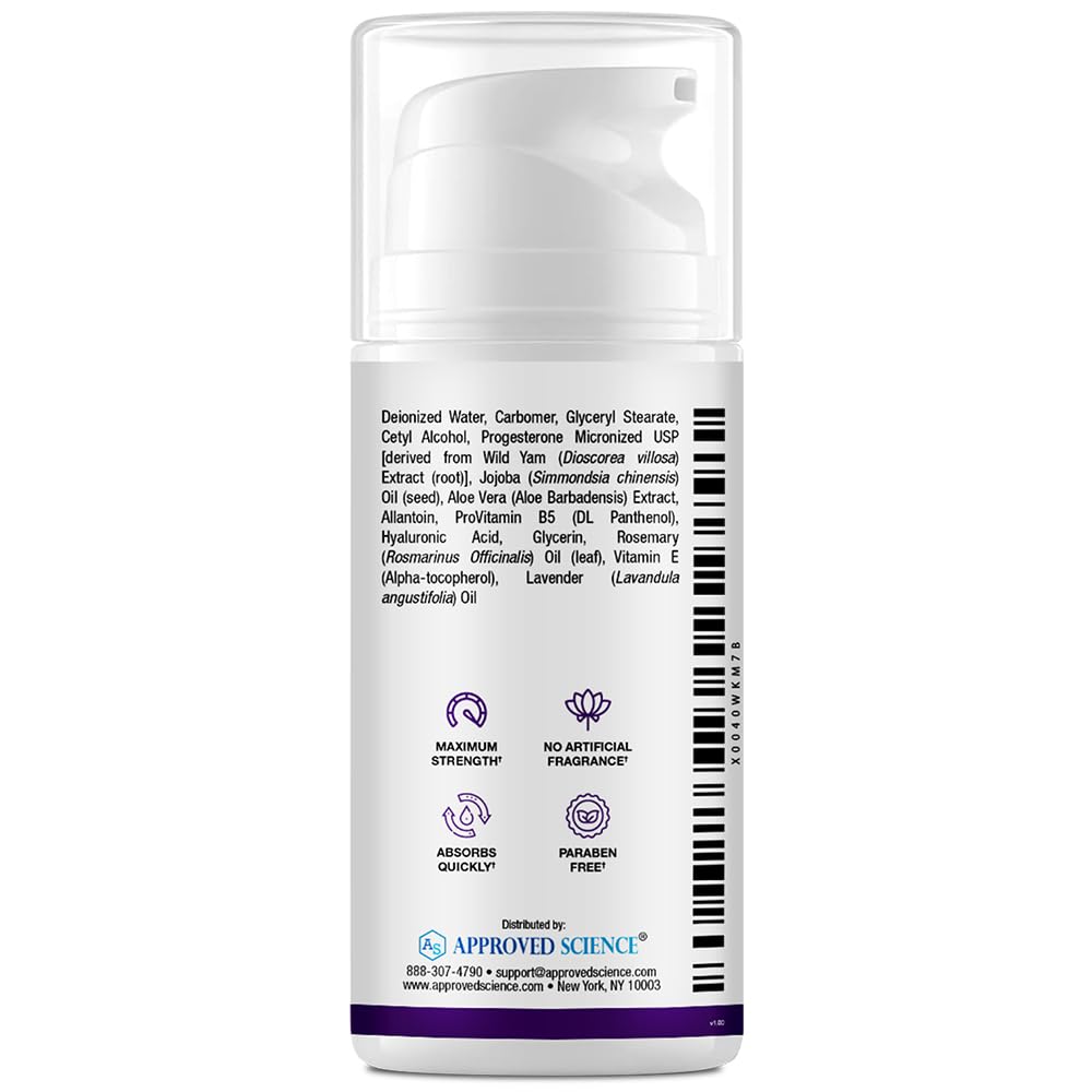 Approved Science Progesterone Cream - Bio-Identical, USP Grade - 20mg Serving - With Hyaluronic Acid Approved Science