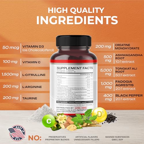 L-Citrulline 14,100 mg 11 in 1 with L-Arginine + Taurine, Ashwagandha, Creatine, Tongkat Ali ULTRA HERBS