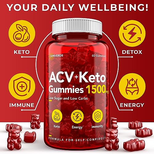 Keto ACV Gummies 1500 mg - Low Sugar Green Apple Flavor - Vegan ACV Keto Gummies SunVerde