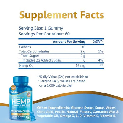 Wellution Hemp Gummies 985,000 High Potency - Fruity Gummy Bear with Hemp Oil Wellution