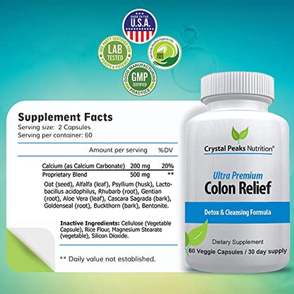 CRYSTAL PEAKS NUTRITION Natural Colon Cleanser Capsules for Constipation Relief CRYSTAL PEAKS NUTRITION